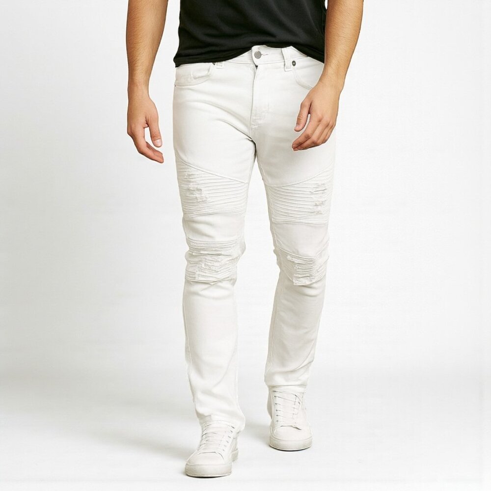 Bleecker & Mercer Men’s Slim Fit Distressed White Jeans Stretch Denim Size 30x30